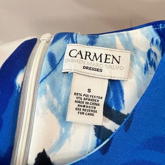 Carmen Carmen Marc valvo blue white print sheath dress size small - Picture 7 of 9